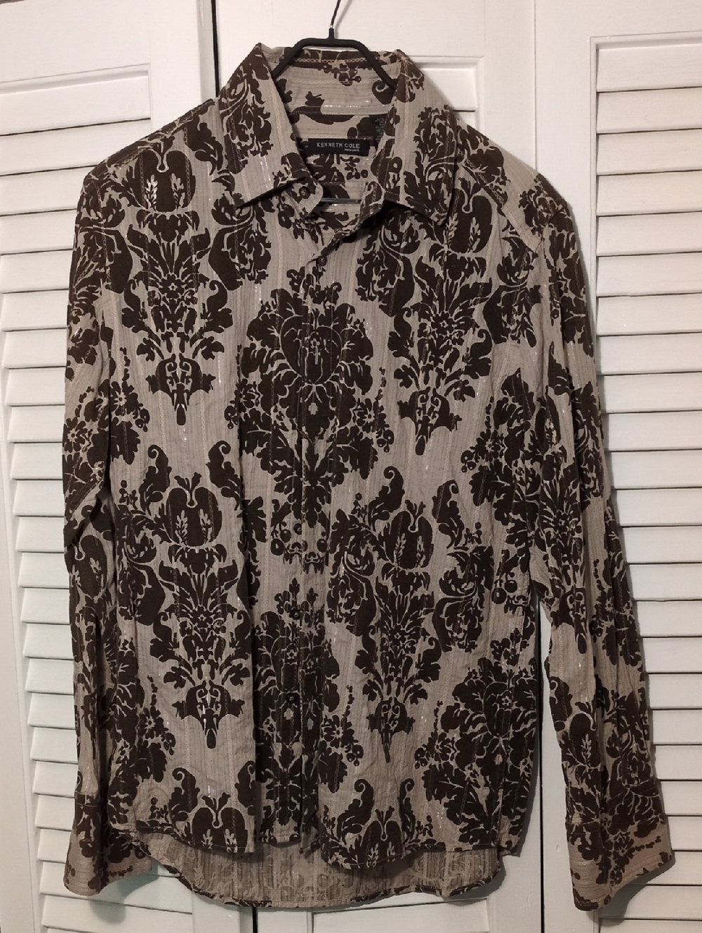 Kenneth Cole Brown Damask-Print Button Front Shirt